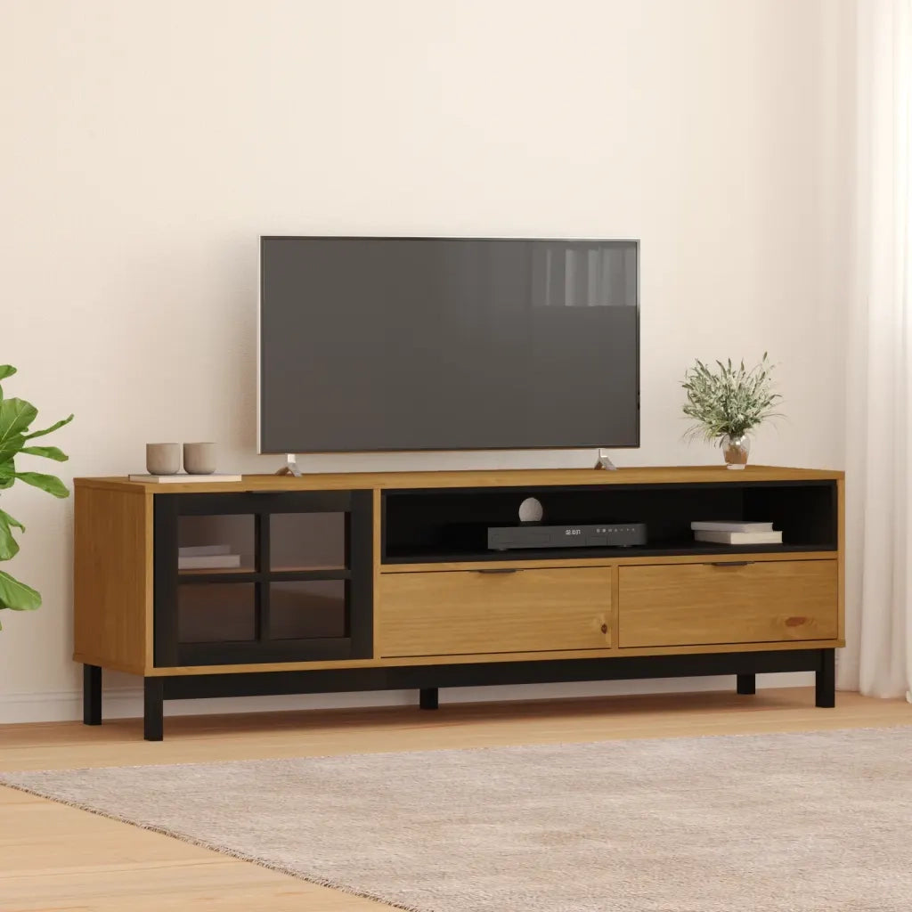Mobile TV-Credenza per TV FLAM 158x40x50 cm Anta in Vetro Massello di Pino