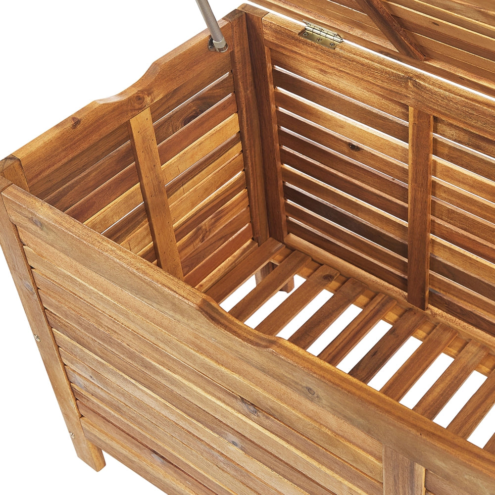 Cassa baule cesta da giardino in marrone chiaro di acacia 130 x 64 cm con coperchio per mobili da esterno