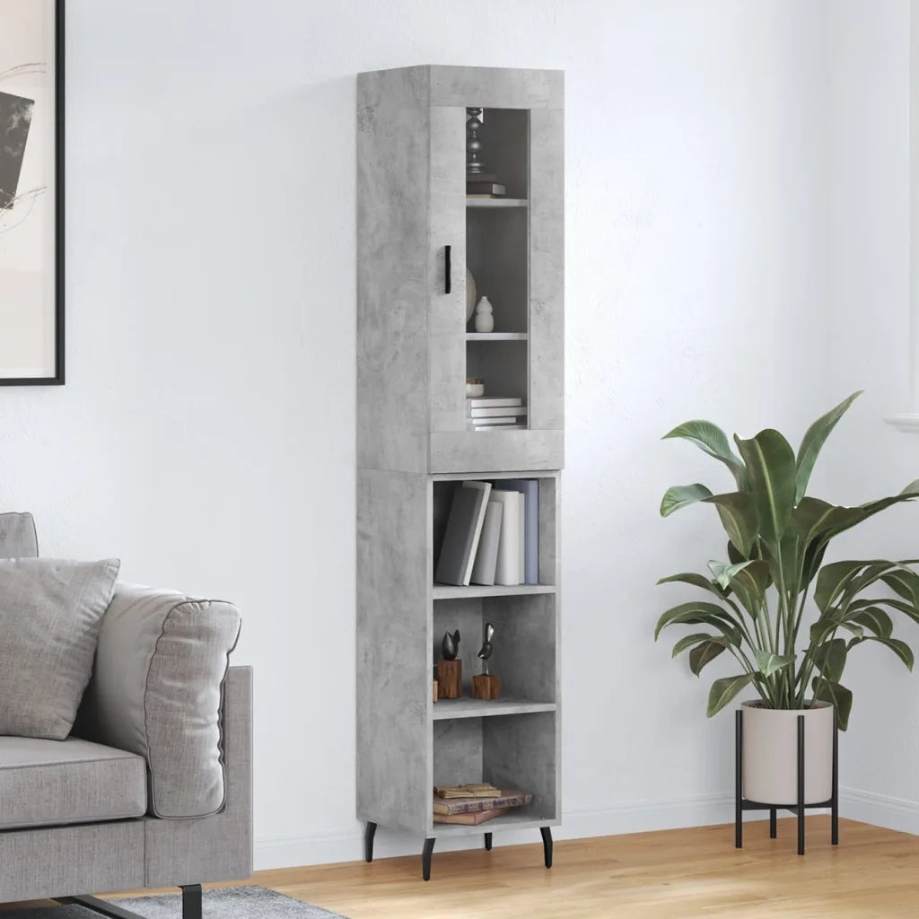 Credenza-Buffet-Armadio da cucina Grigio Cemento 34,5x34x180 cm in Legno Multistrato 704377