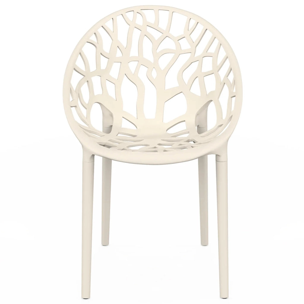 IDMarket - Set di 4 sedie da giardino impilabili AMIRA in polipropilene beige con motivo organico