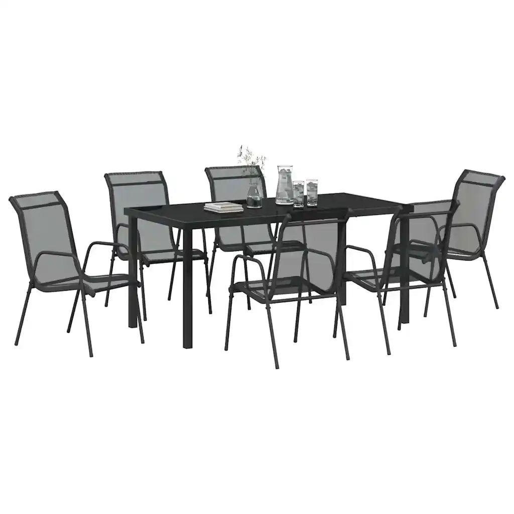 Set da Pranzo per Giardino 7 pcs Nero