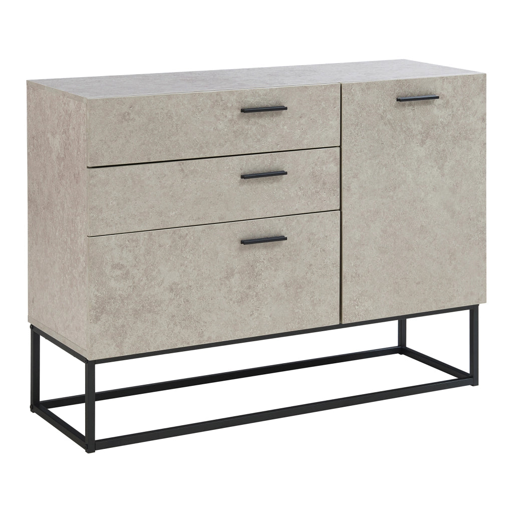 Comò Lavangen con Anta e 3 Cassetti 75 x 100 x 35 cm Nero / Effetto Cemento Chiaro [en.casa]