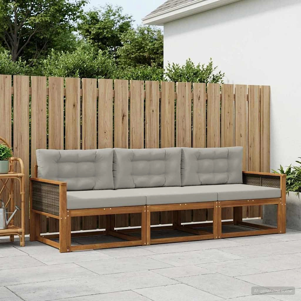 Set di divani da esterno 3 pz Naturale e Grigio chiaro 3382299