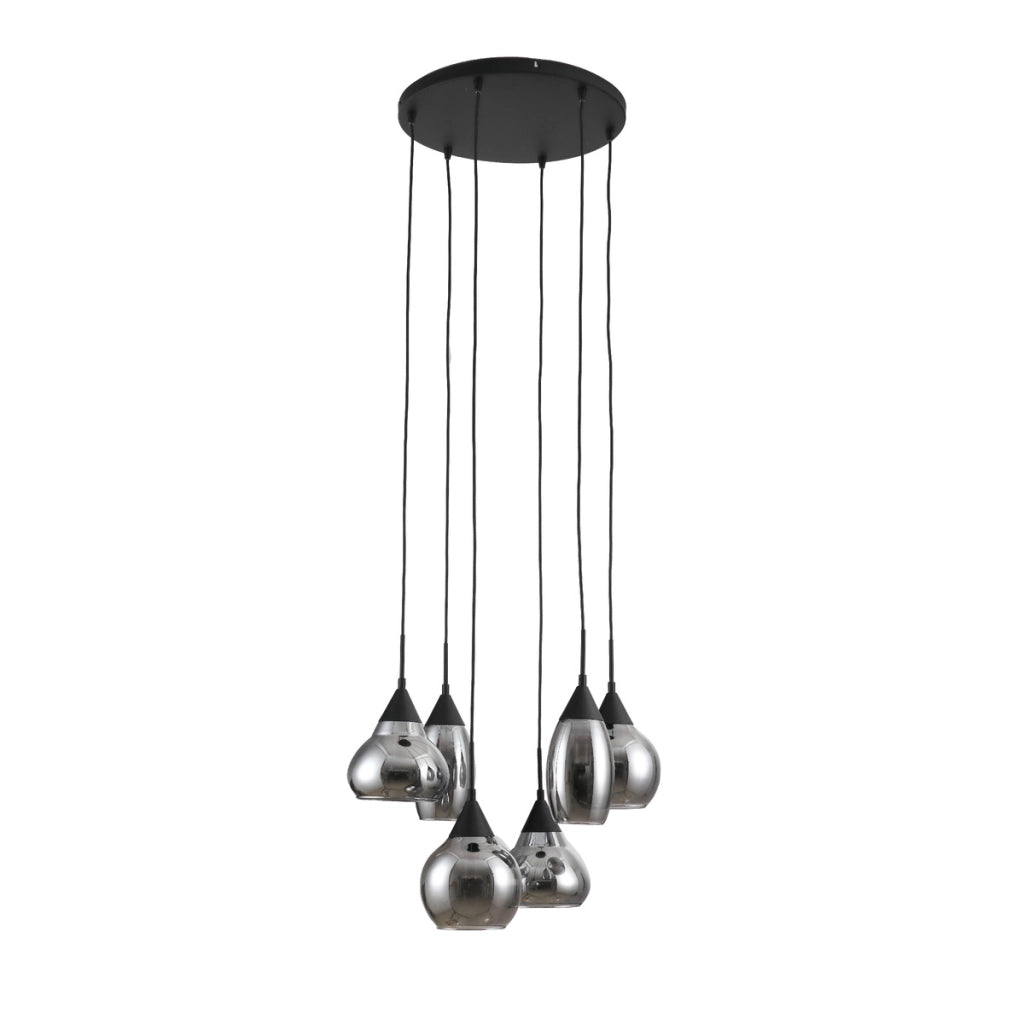 Lampadario a sospensione 6 luci H340 vetro fume'