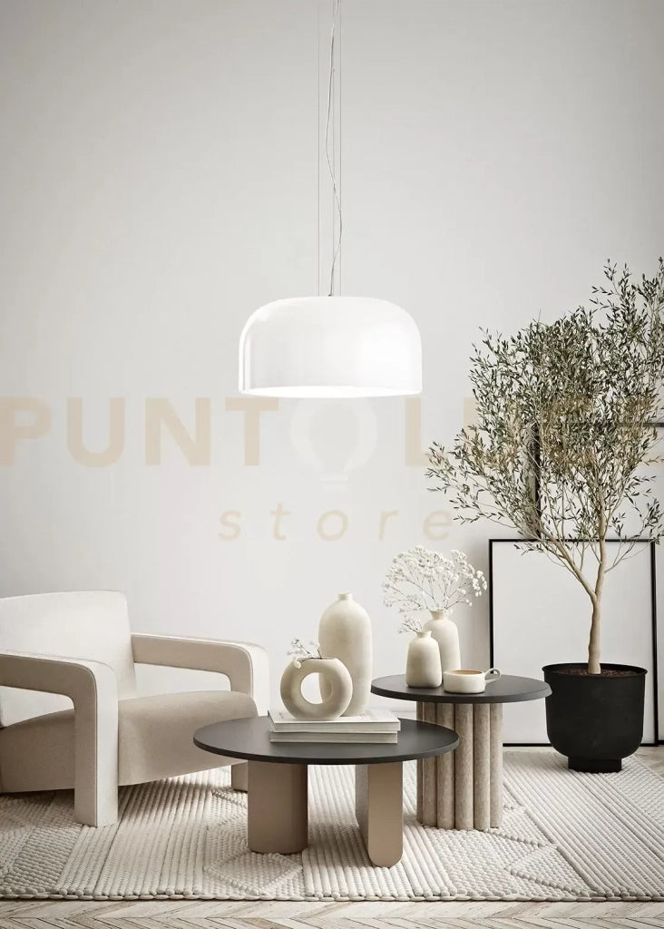 Sospensione in vetro e metallo bianco lucido Glossy 1 luce attacco E27 l.50cm