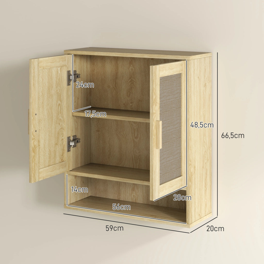 Mobile da bagno sospeso ¨C Xylo ¨C effetto rovere con doppia anta e ripiano 59x20x66,5 cm