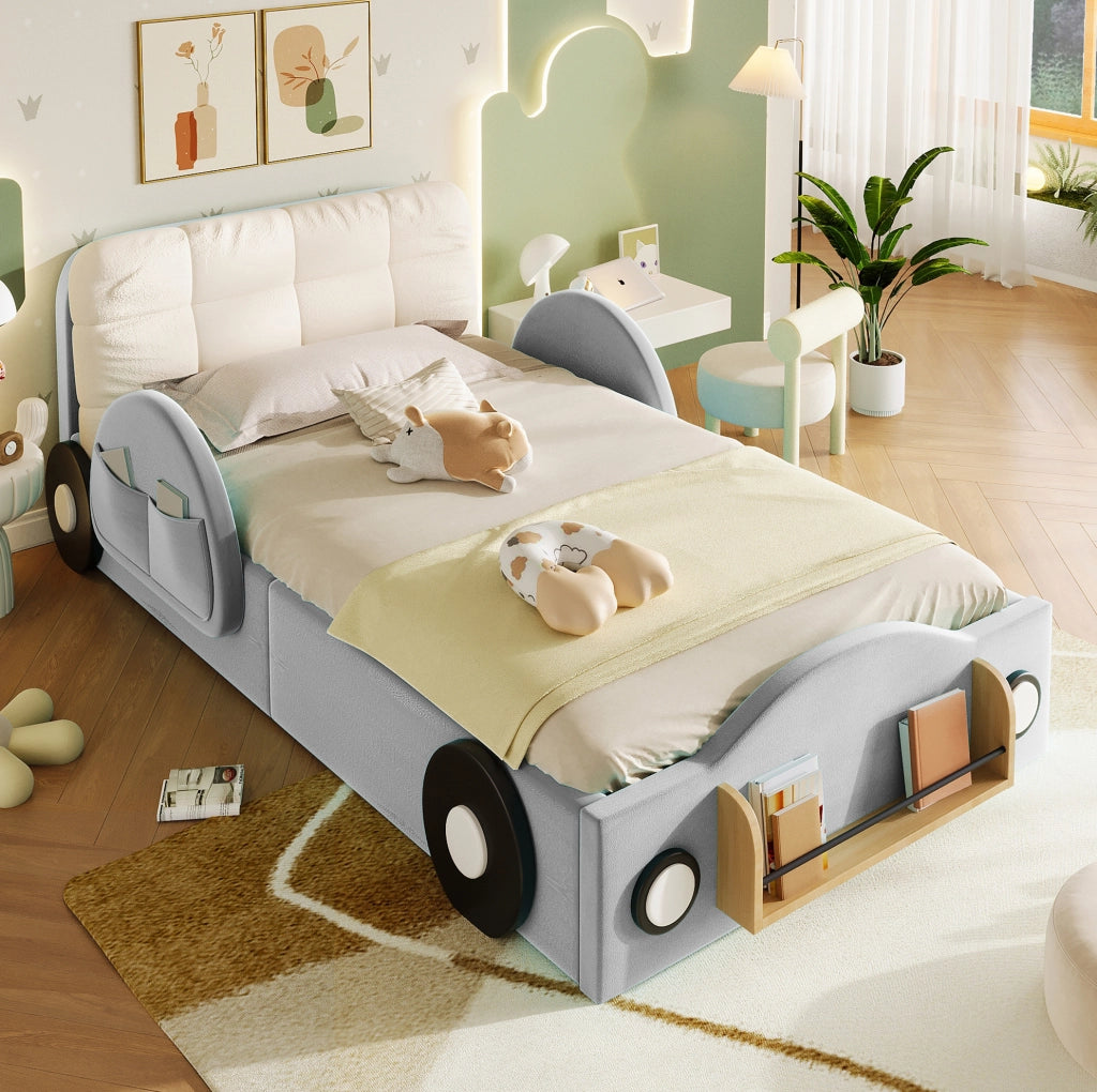 Letto imbottito 90x200 cm con contenitore idraulico e cuscino in flanella grigio