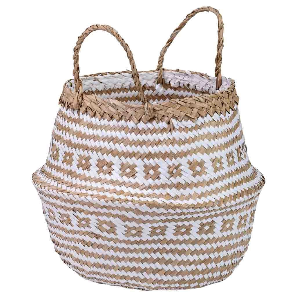 Cestino con manici naturali, carta bianca, D30x30/41h cm