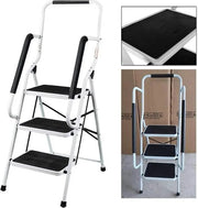 Trappola a Scaletta Opportuna - 3 Gradini con Barra di Sostegno - Struttura in Acciaio Solida - Scalini con Superficie Antiscivolo - Facile da Trasportare - Carico Massimo 150 kg