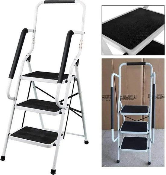 Trappola a Scaletta Opportuna - 3 Gradini con Barra di Sostegno - Struttura in Acciaio Solida - Scalini con Superficie Antiscivolo - Facile da Trasportare - Carico Massimo 150 kg