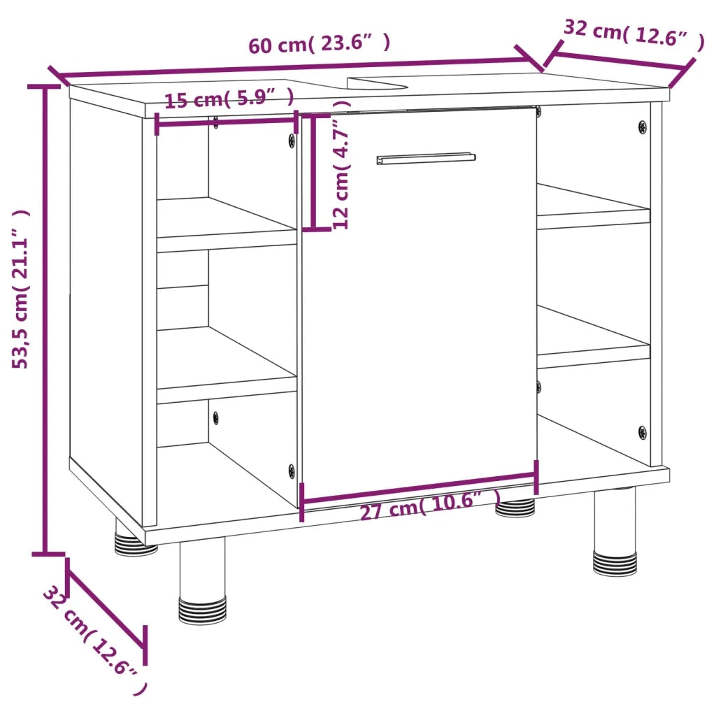 Set Mobili da Bagno 3 pz Grigio Sonoma in Legno Multistrato 3187610