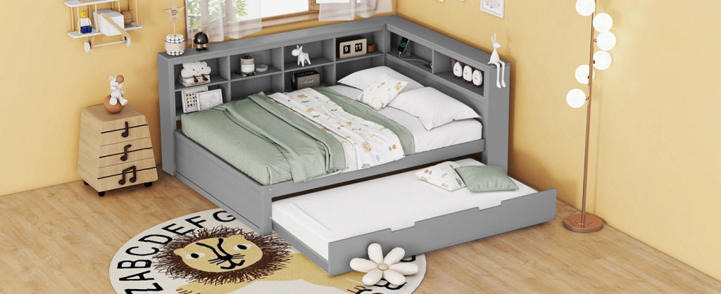 Letto 140x200 cm con USB e vani portaoggetti in legno grigio