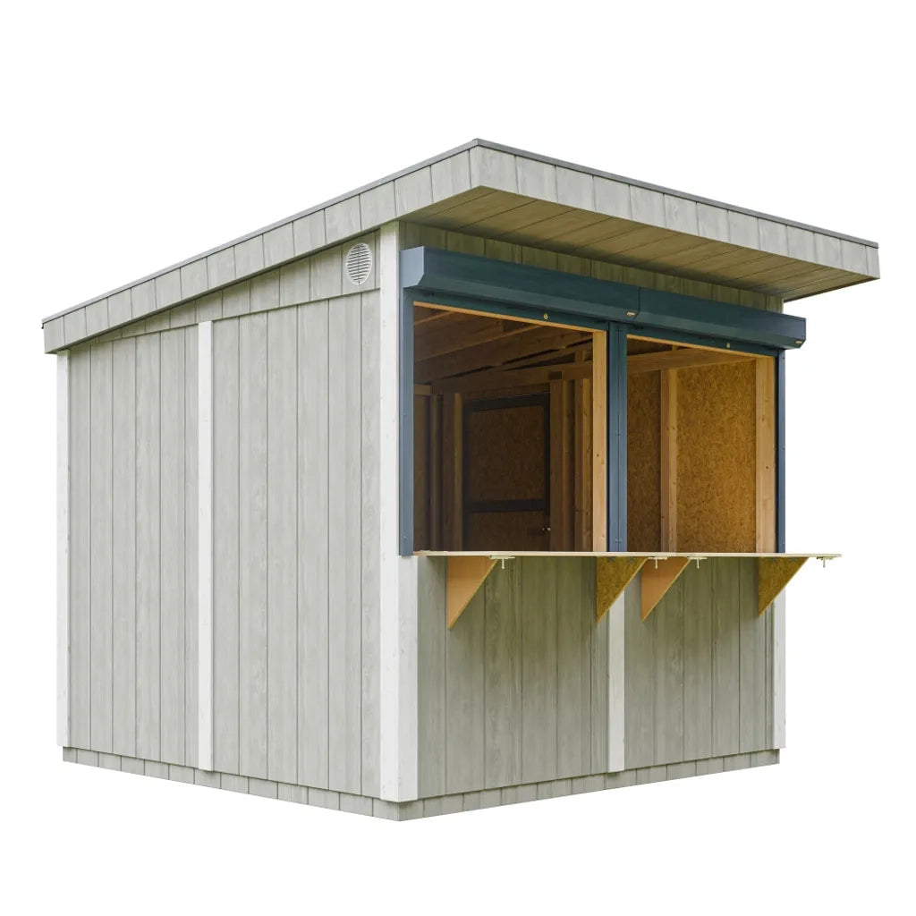 Chiosco esterno PREMIUM - 5,9m?² - H240x248x305 cm - Costruzione pannello PREMIUM - Timbela M950-TUNDRA GREY