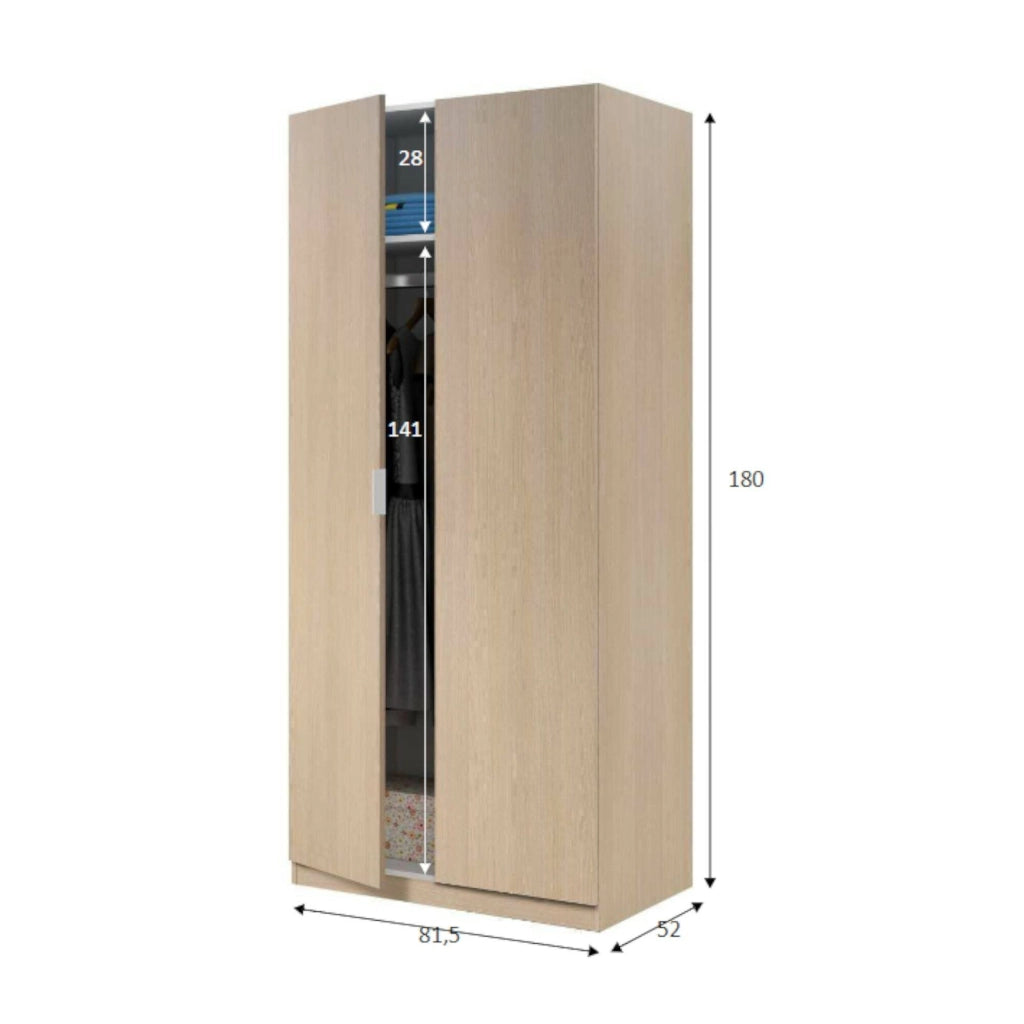 Guardaroba Avik, Armadio per camera da letto a 2 ante battenti, Mobile per camera da letto con 1 ripiano e barra appendiabiti, cm 82x52h180, Rovere
