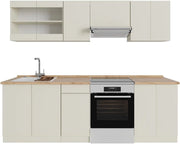 Mobile da cucina R-Line, Beige, 240 cm, PL Rovere, con moduli posizionabili variabilmente e piedini regolabili in altezza