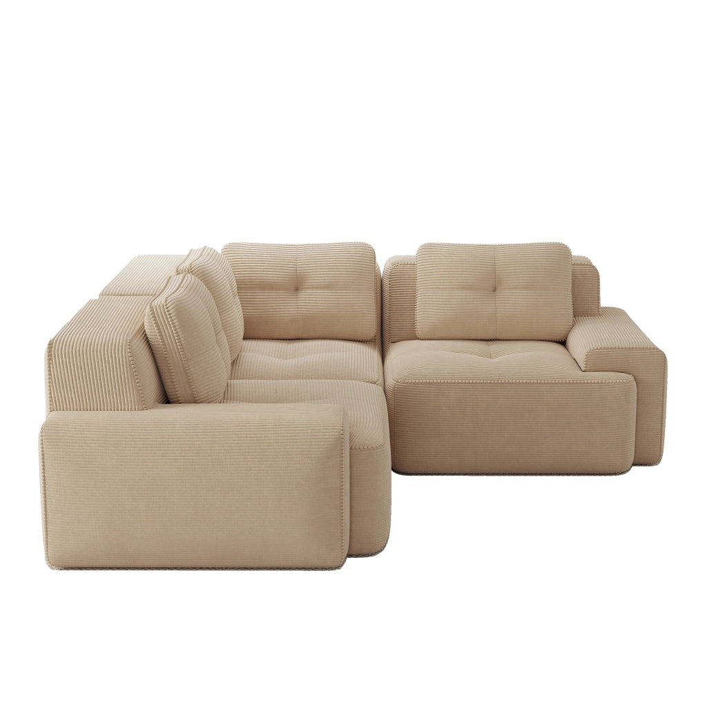 Divano Modulare Componibile in Tessuto a Coste ¨C Xylo ¨C Beige, Morbido, Senza Montaggio