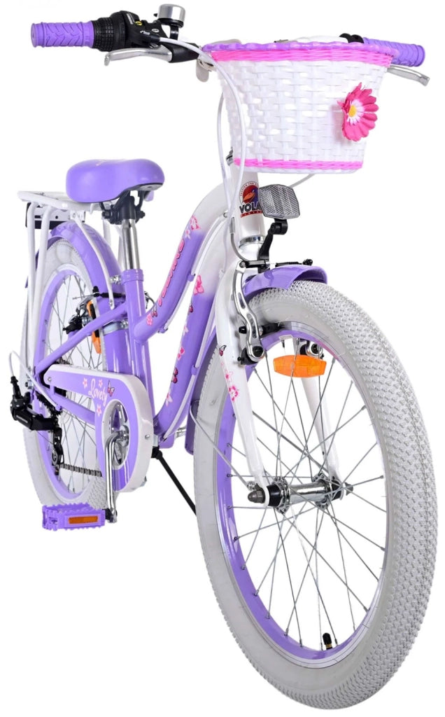 Bicicletta per Bambine 20" Stabilizzatori e Freni Vbrake con Cestino e Portabambola Viola