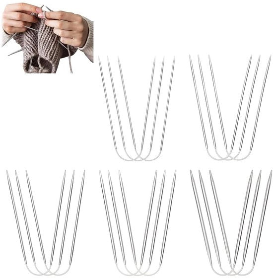 Set di aghi da cucire in acciaio inossidabile con corda in bambù/plastica - 15 pezzi - design ergonomico - nastrini larghi