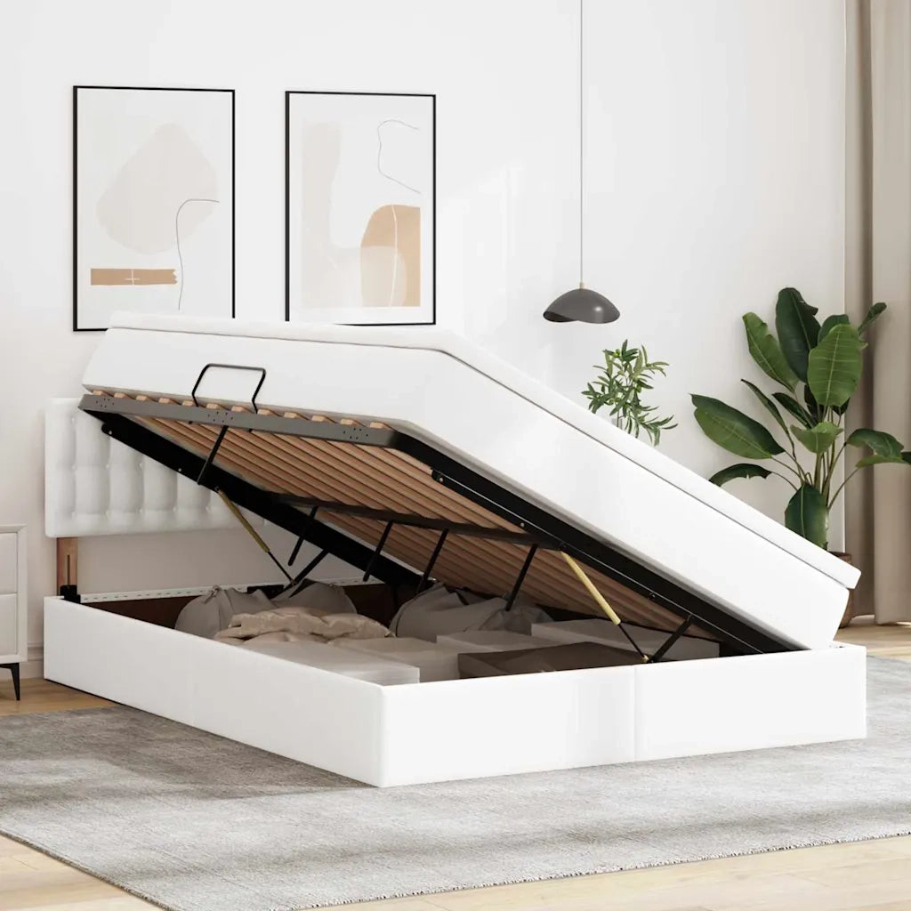 Letto con contenitore e LED con led Bianco Puro 140 x 190 cm