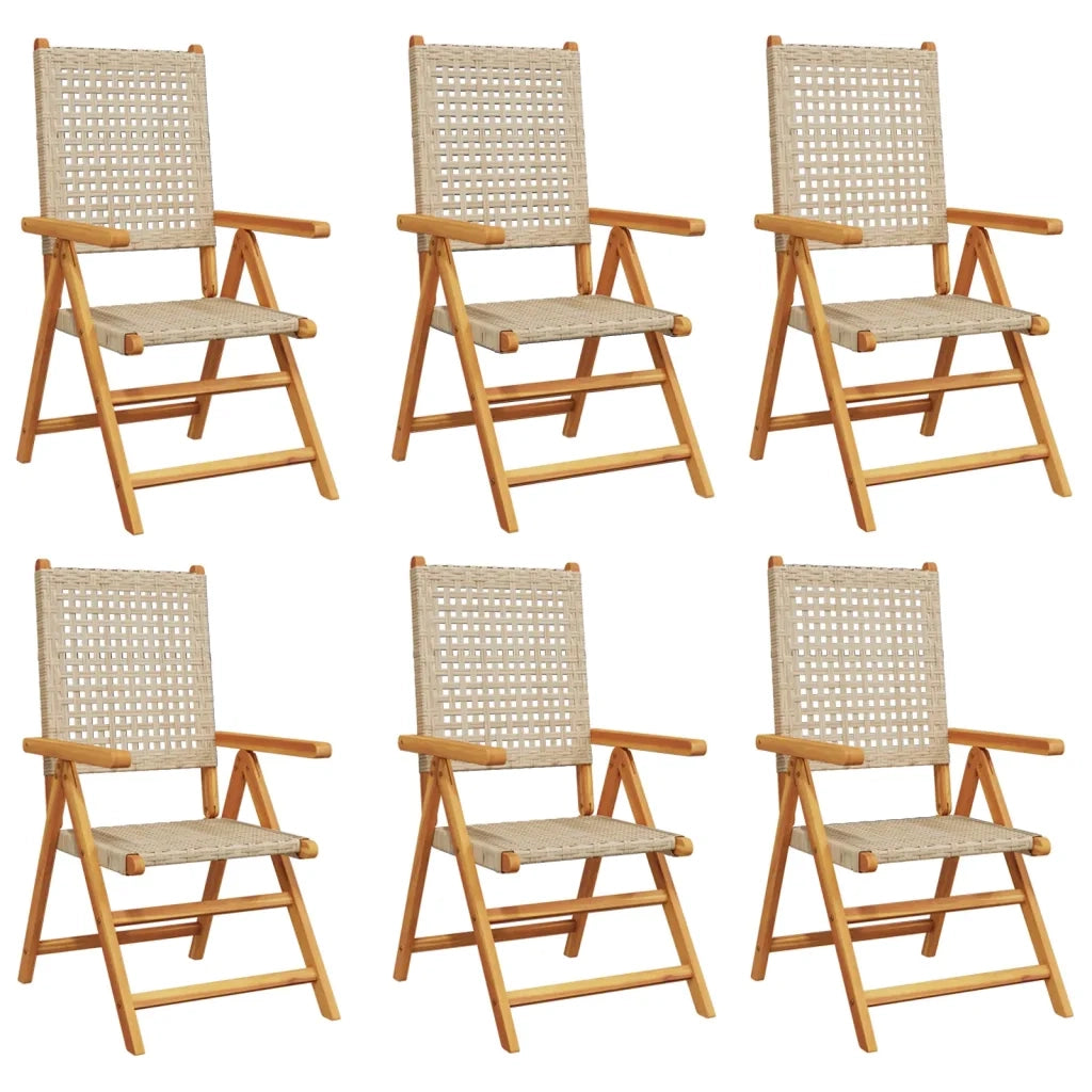 Sedie Giardino Reclinabili 6pz Beige Polyrattan Legno Massello