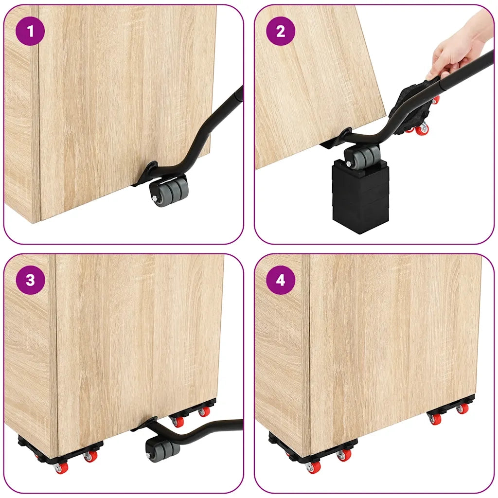Ruote per mobili 4 pz con sollevatore Nero 13,5x13,5x4,2 cm 300 kg 42002562