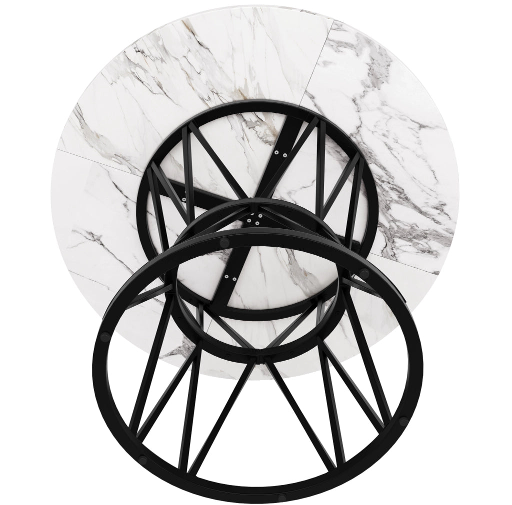 Tavolo da pranzo rotondo 100x100x76 cm con piedini regolabili; MDF effetto marmo nero