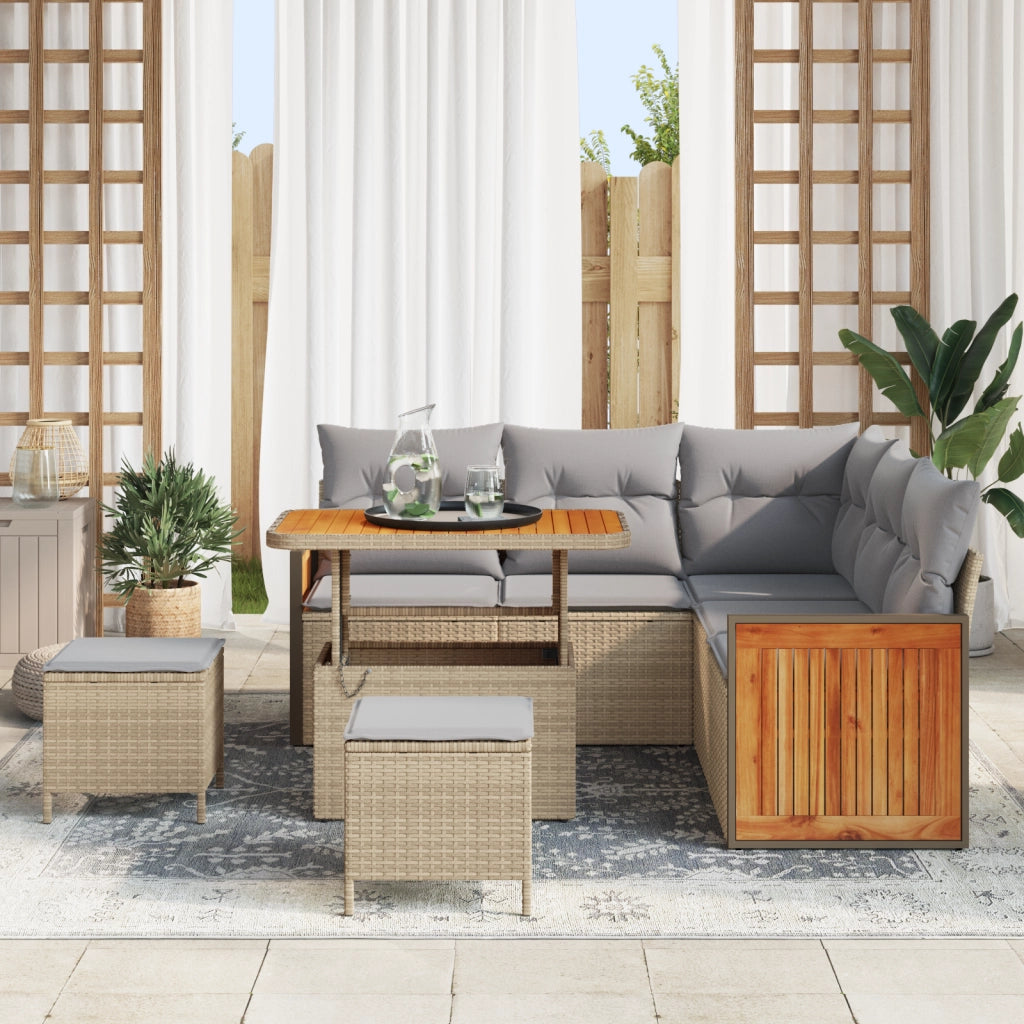 Set divano da giardino 8 pezzi con cuscini Beige Polyrattan Acacia