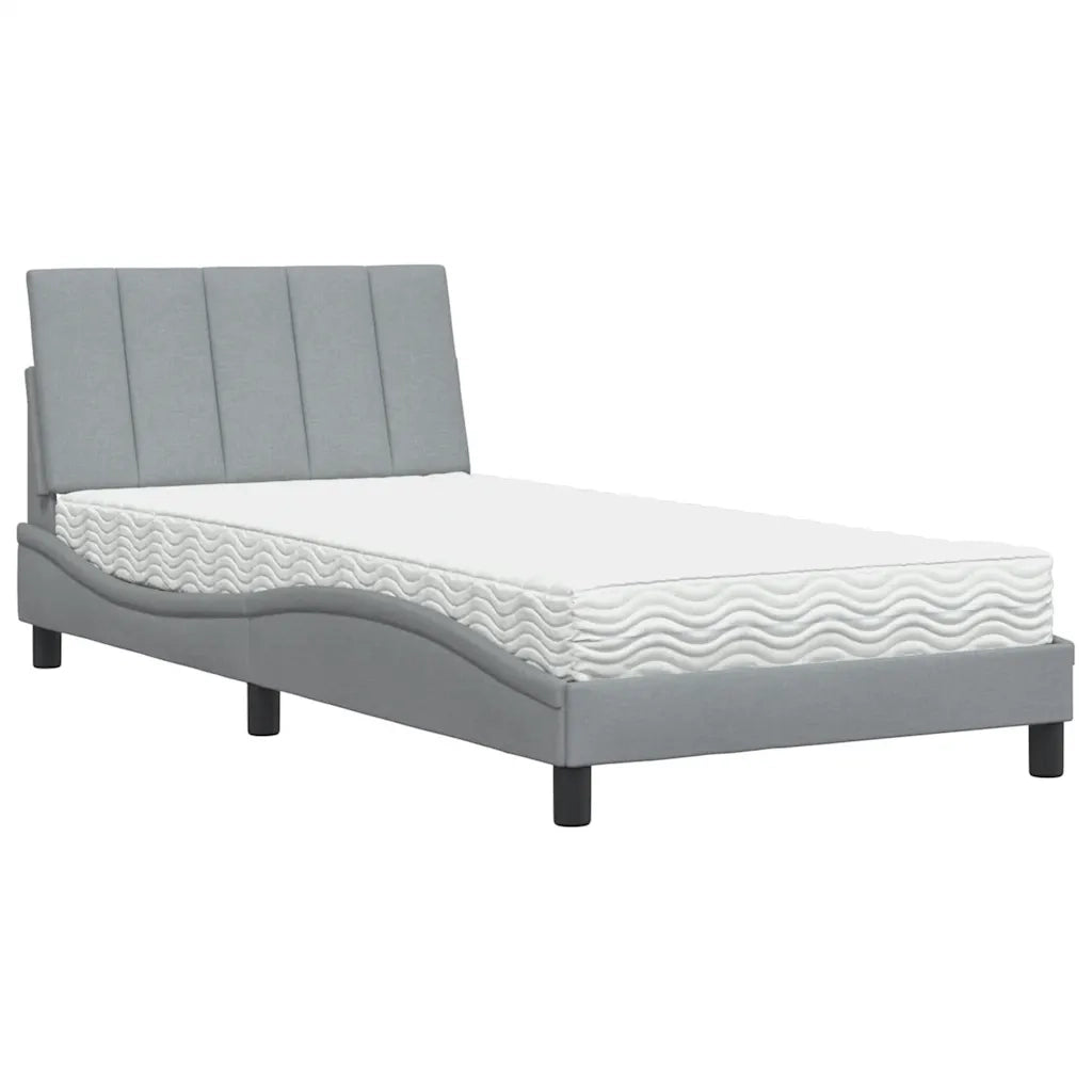 Letto con Materasso Grigio Chiaro 100x200 cm in Tessuto