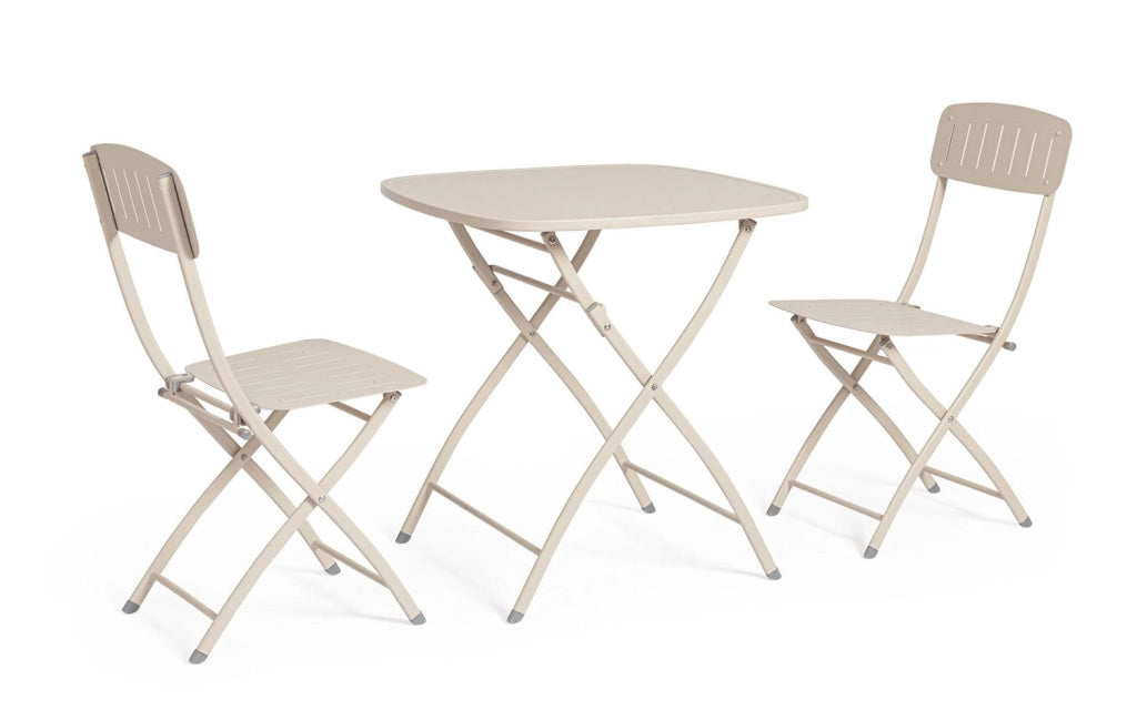 Set 3 Pezzi Bistrot da Giardino con Tavolo e 2 Sedie in Acciaio Yvonne Champagne