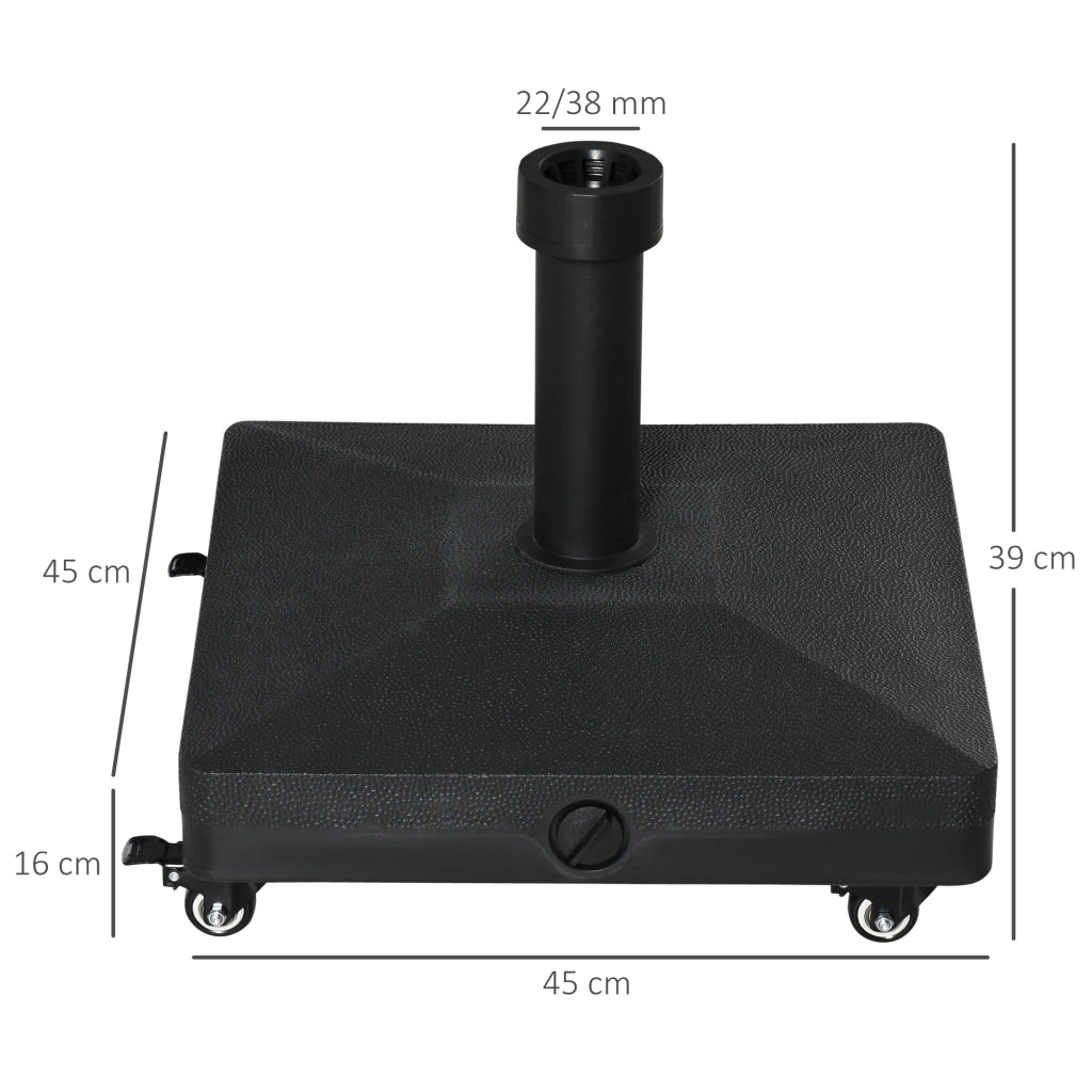 Base per ombrellone quadrato con 4 ruote ¨C zephmum ¨C 45x45x39 cm HDPE nero