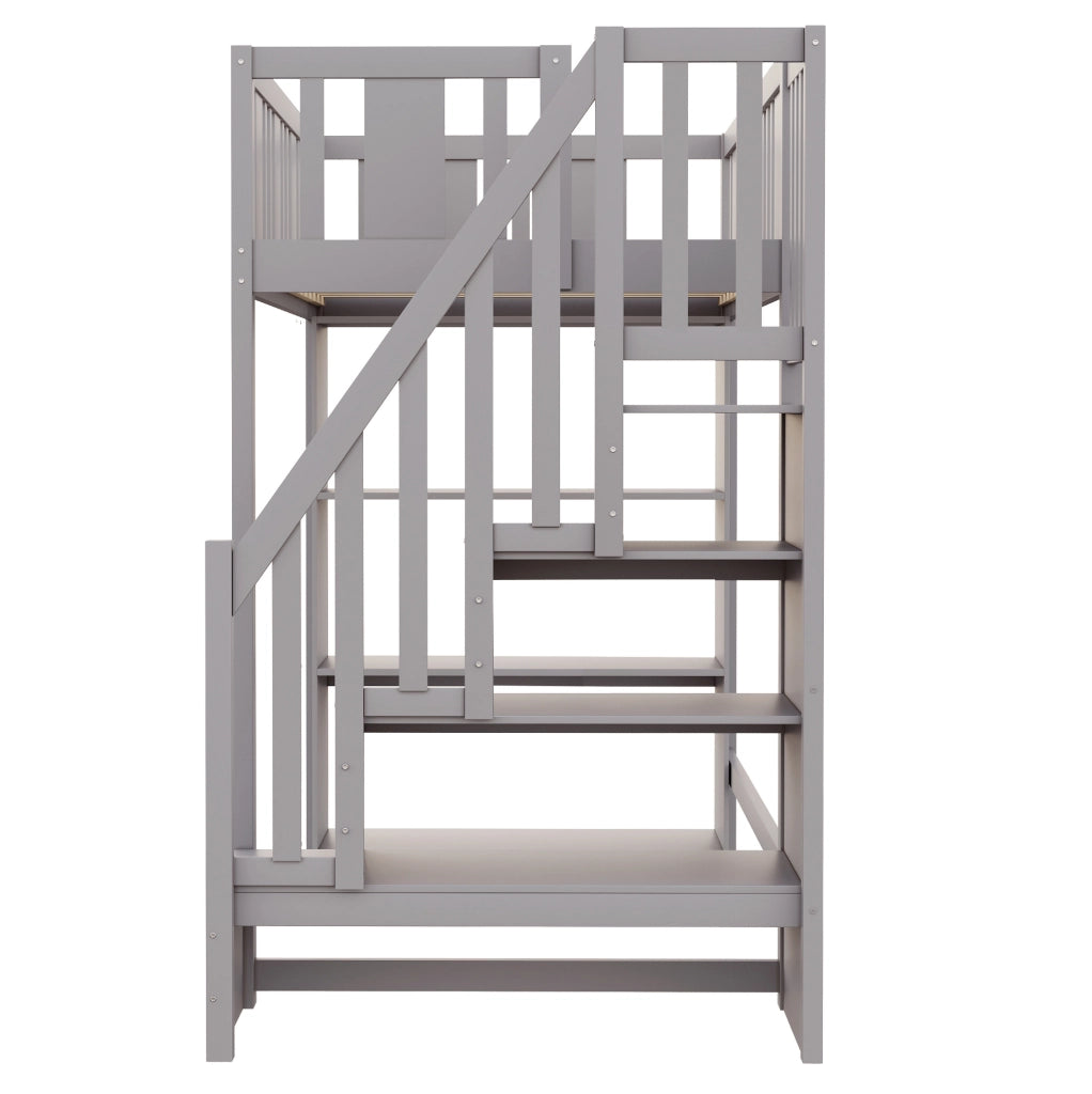Letto a soppalco 90x200 cm con scala contenitore e 3 vani portaoggetti