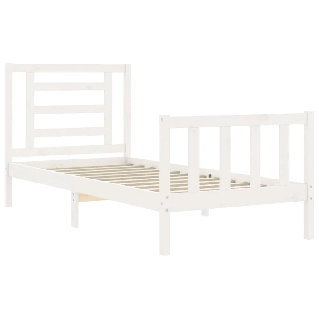 Giroletto con Testiera-Struttura Letto con testiera Bianco Single in Legno Massello 890725