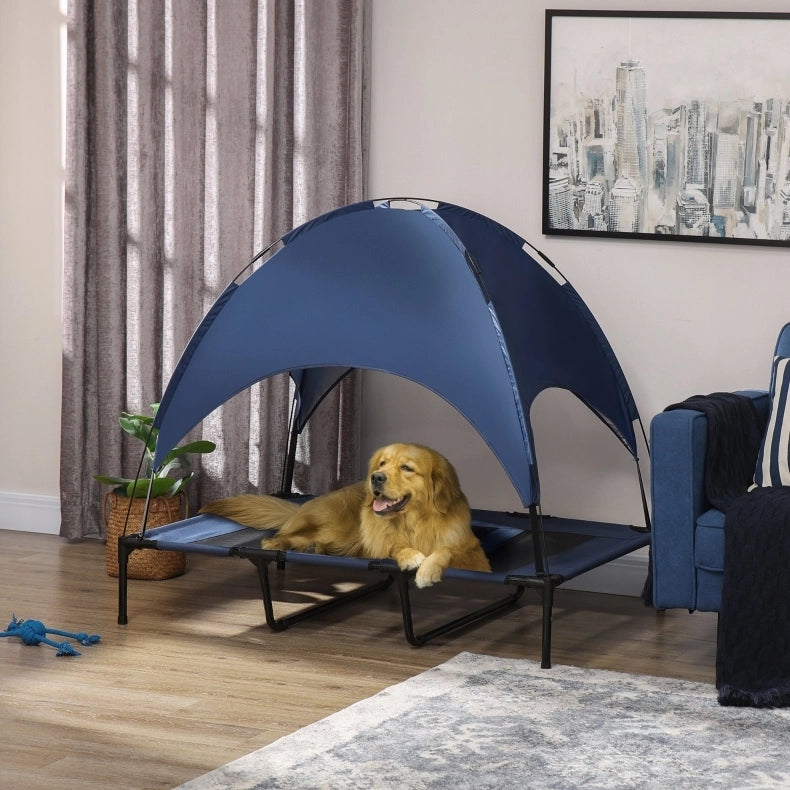 Lettino rialzato per animali con tettuccio blu scuro