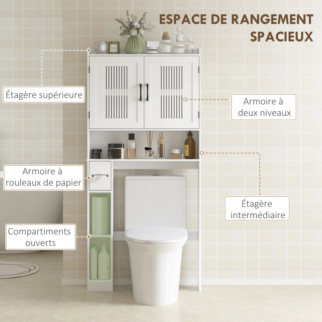 Mobile WC Sottolavabo Armadietto Bagno con Ante e Portarotolo ¨C Zephmum ¨C Bianco 80x19.5x170 cm