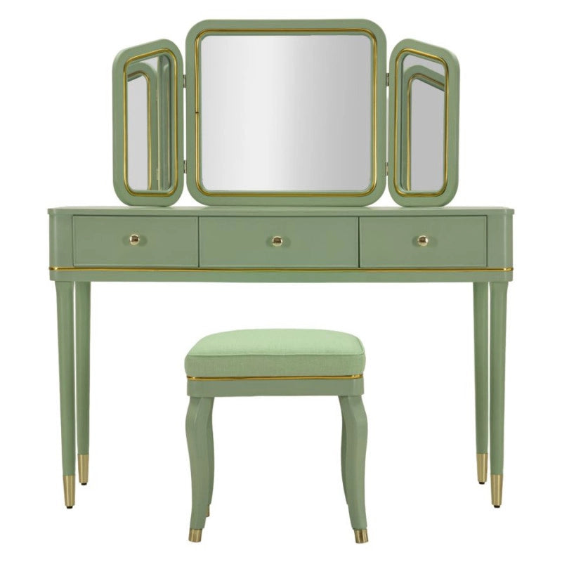 Toletta Camille Con Specchio E Sgabello Verde cm 120x37x79-104x2,5x56-44x34x48