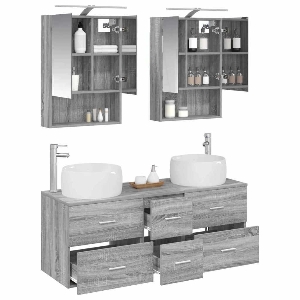 Set di mobili per il bagno 5 pcs Sonoma grigio 3407044