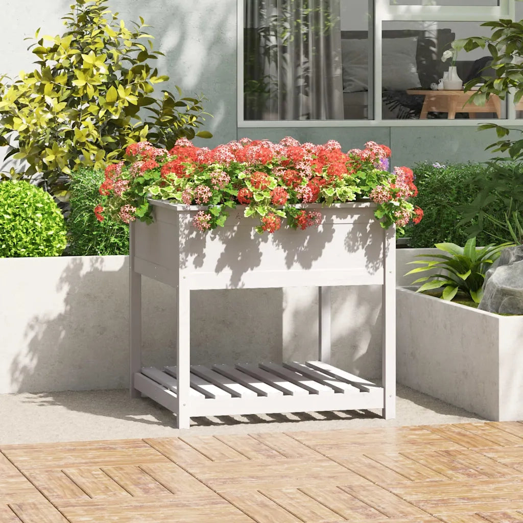 Fioriera con Mensola Bianca 82,5x82,5x81 cm Legno Massello Pino 823795