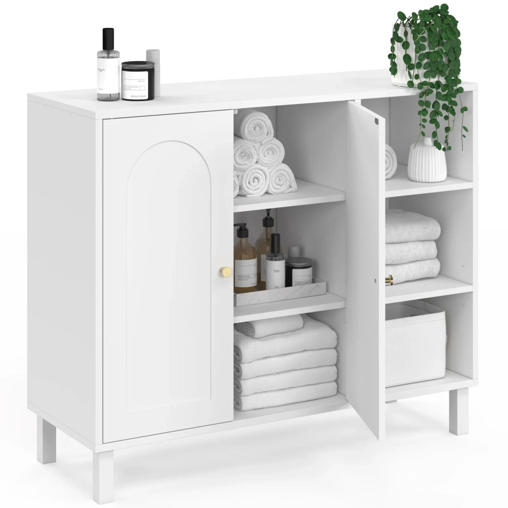 IDMarket - Mobili da bagno, mobili contenitori per soggiorno e ingresso ARSENE a 3 ripiani con armadio in legno bianco