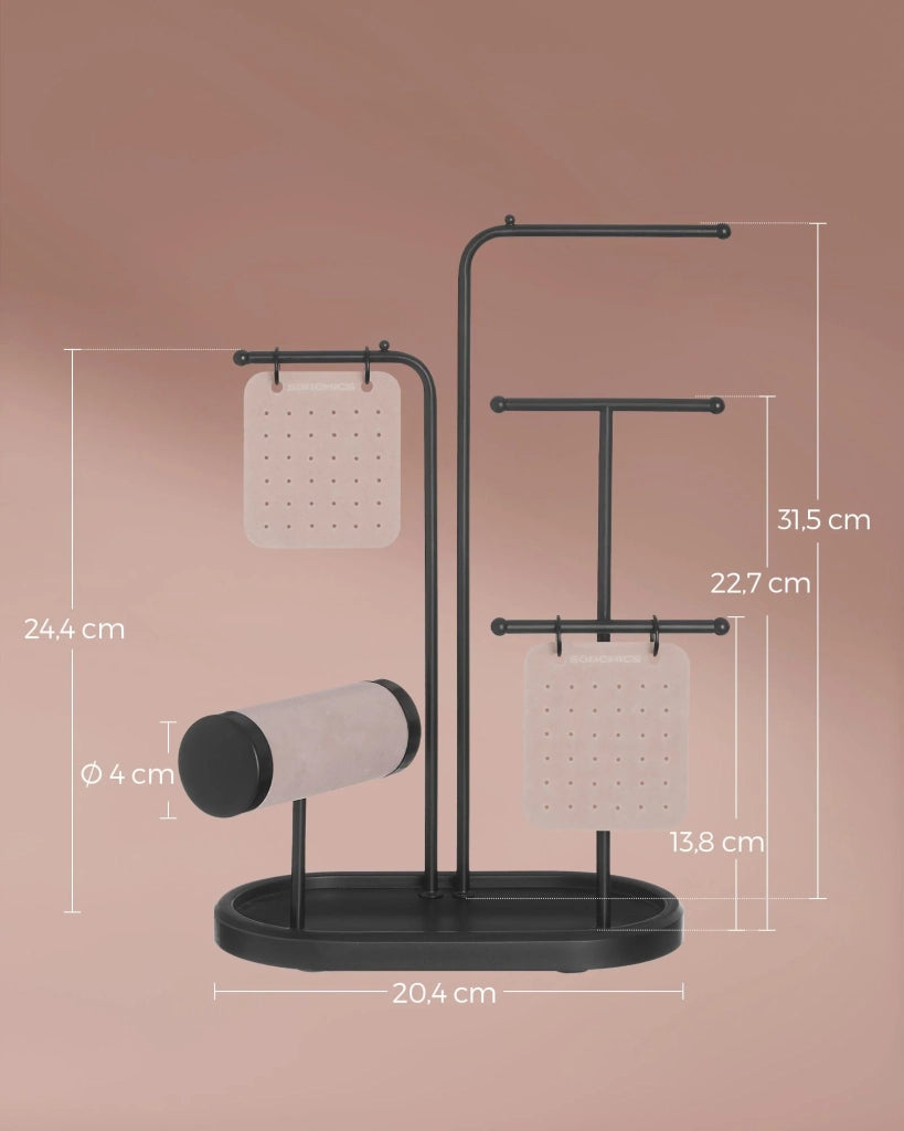 Espositore per gioielli regalo per la festa della mamma espositore in metallo con 2 piastre con occhielli e 6 aste per appendere 10,8 x 20,4 x 31,5 cm per collane orecchini braccialetti e anelli. 12_0007032