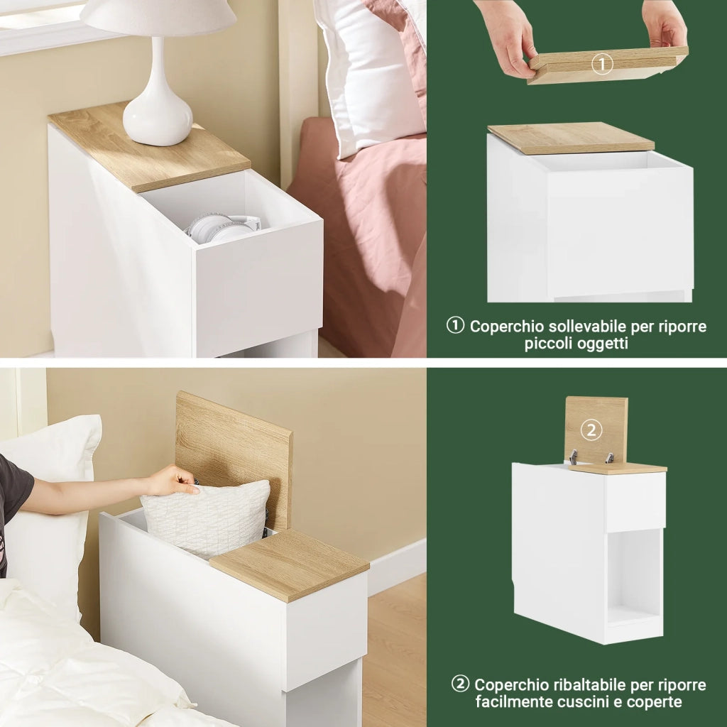SoBuy Comodini con 3 scomparti, Tavolino Comodini Camera per Divano Salotto Sala da Pranzo Cucina, Tavolo Alto Stretto Bianco e Legno 25 x 65 x 60 cm FBT162-WN