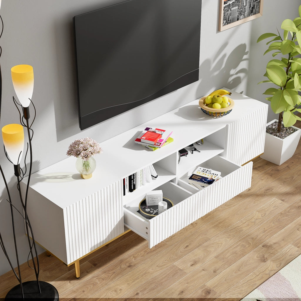 Mobile TV con 2 Cassetti e 2 Vani; Dettagli Dorati; Stile Moderno; Soggiorno; 165??36??55 cm; in Pannello Truciolare; Bianco