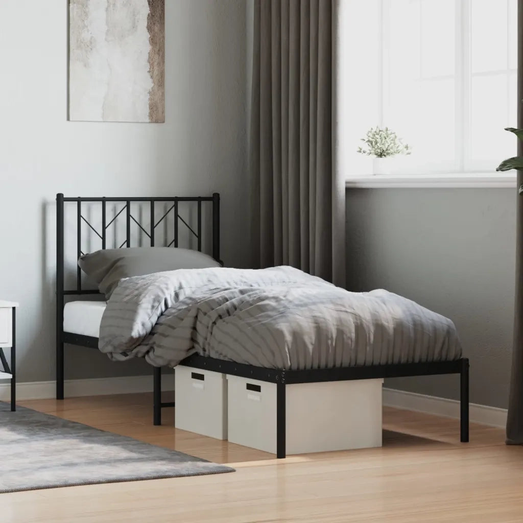 Letto singolo | Letto per adulti | Giroletto con Testiera in Metallo Nero 75x190 cm