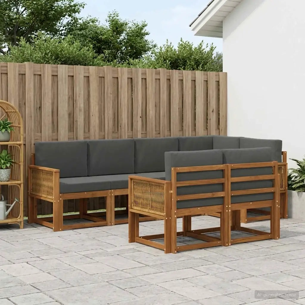 Set di divani da esterno 7 pcs Naturale e Antracite Poliestere