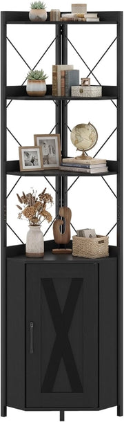 Libreria a 5 Ripiani, Mensola ad Angolo con Spazio di Archiviazione, Armadio ad Angolo con Paraspigoli Anticaduta, Autoportante, con 2 Kit Antiribaltamento, 38 x 38 x 180 cm (Nero)