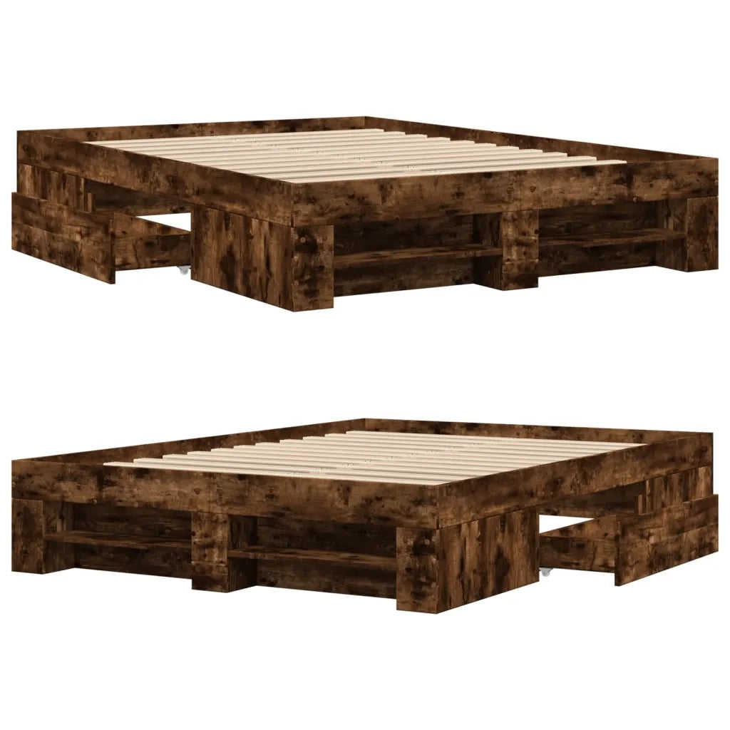 Letto matrimoniale | Letto per adulti | Giroletto senza Materasso Rovere Fumo 120x190 cm in Truciolato
