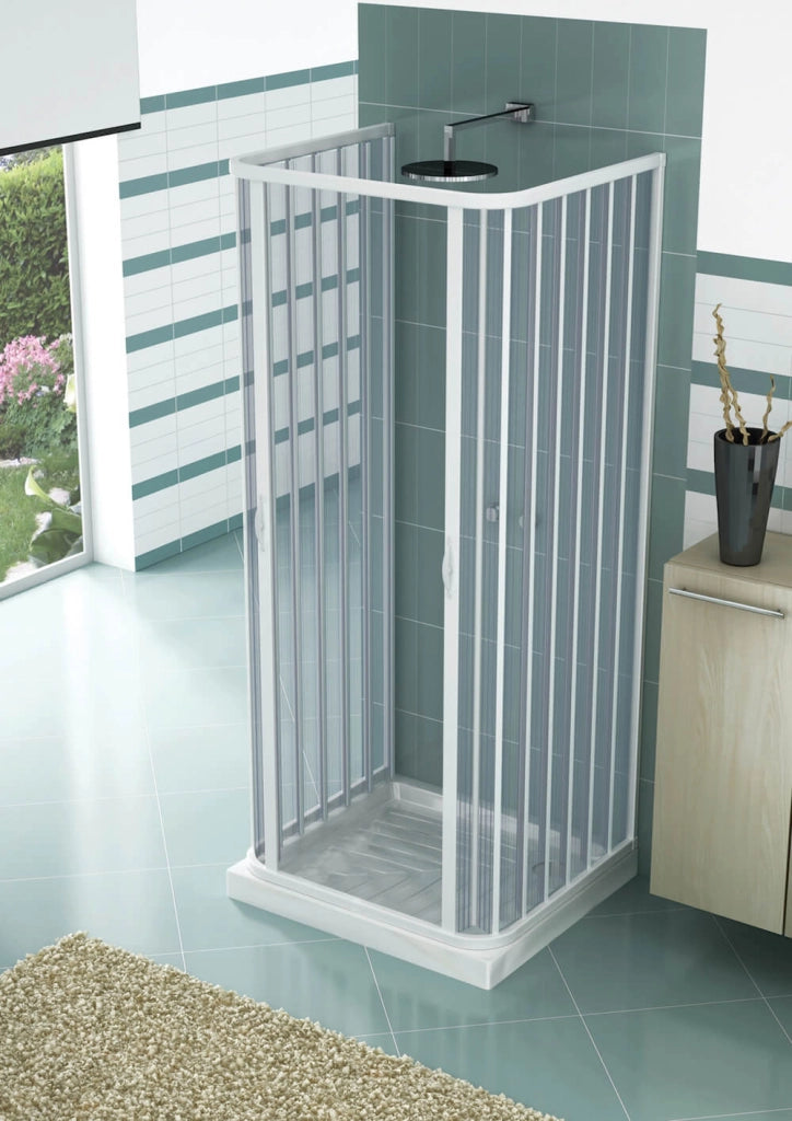 Box Doccia 3 Lati 90x100x90 cm 2 Ante a Soffietto in PVC H185 Caldoni Mars Bianco