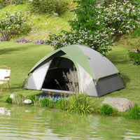 Tenda da Campeggio 2 Posti con Finestra a Rete 210x110x150 cm in Poliestere e Fibra di Vetro Grigio e Verde
