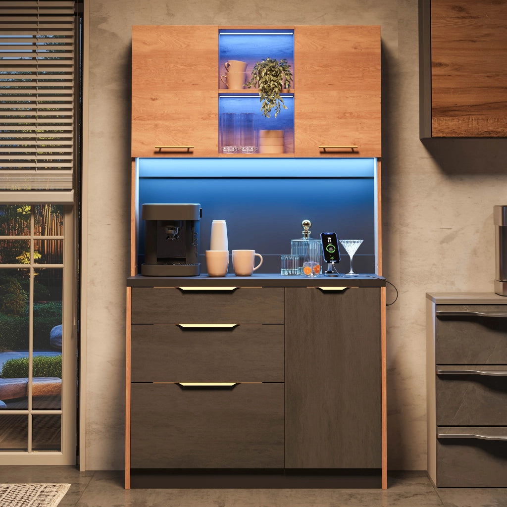 Colonna da cucina con 3 cassetti; LED e presa USB - in MDF - 100×40×180 cm - neutro
