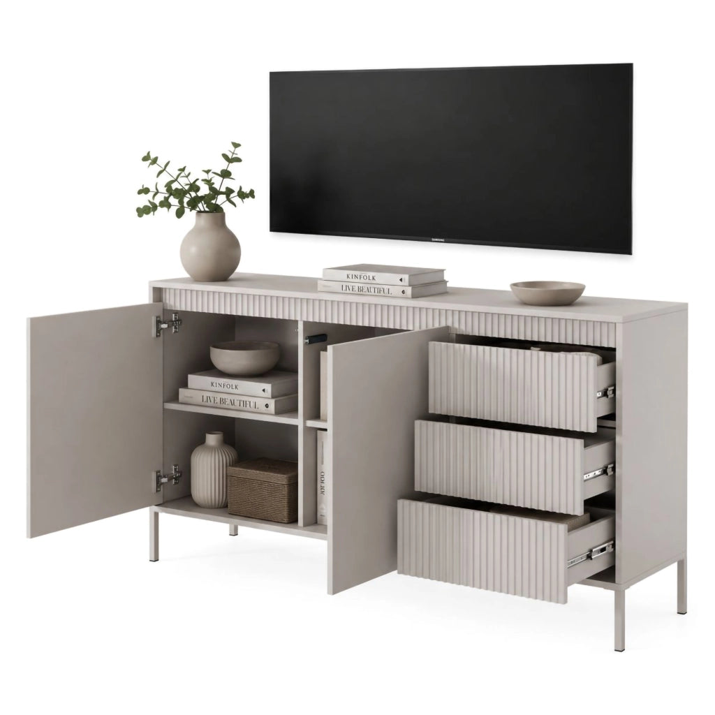 Madia Hatomo, Credenza 3 Cassetti, 154x40x81h cm Beige