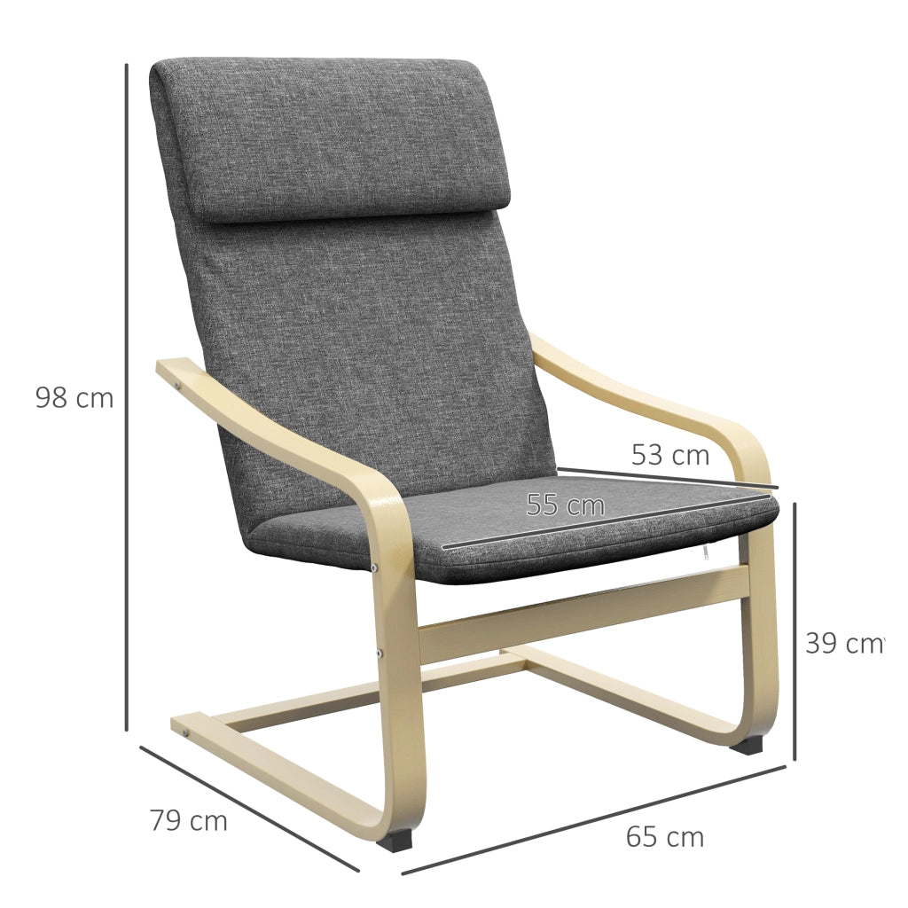 Poltrona per soggiorno e camera con braccioli curvi e cuscino ¨C zephmum ¨C Tessuto grigio, 65x79x98 cm